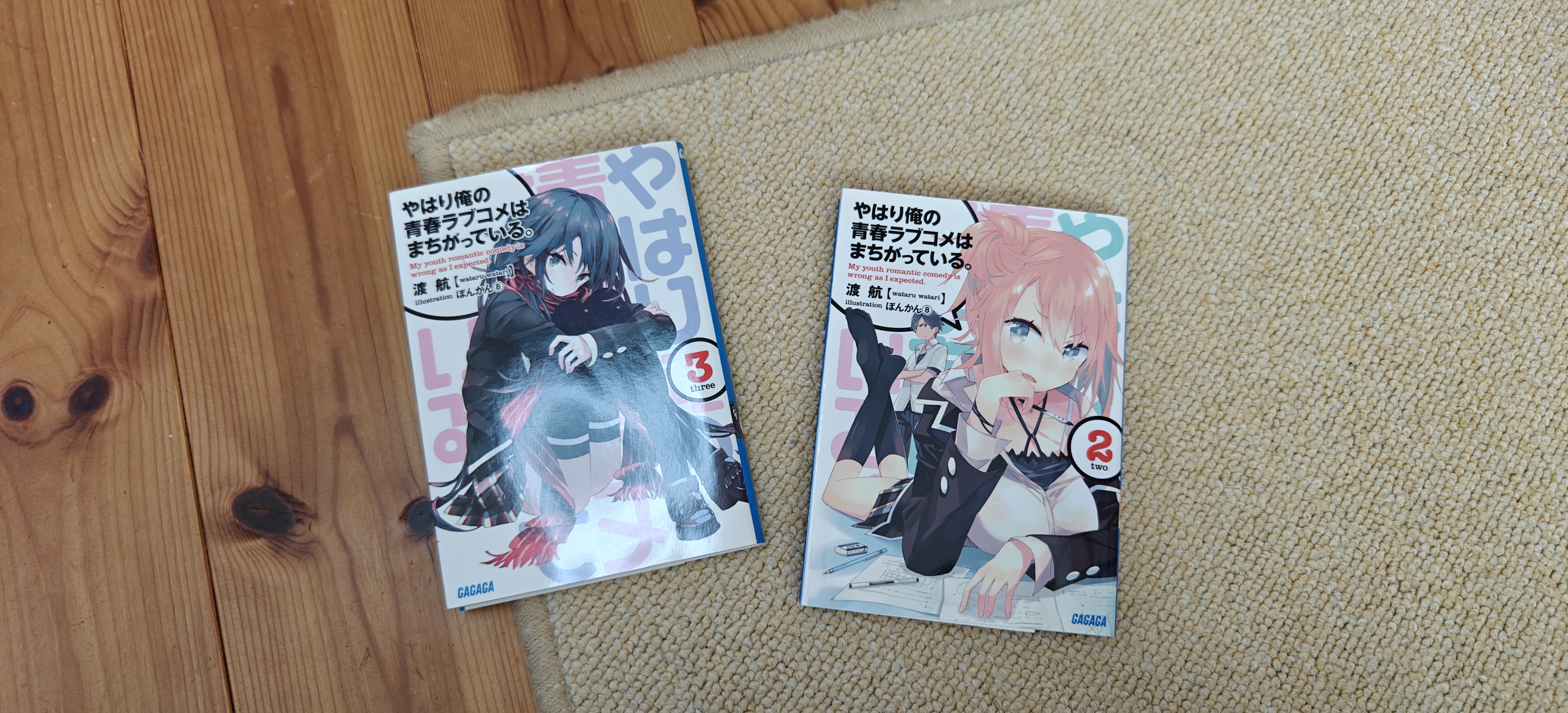 俺ガイルの2巻と3巻が床に並べられている画像